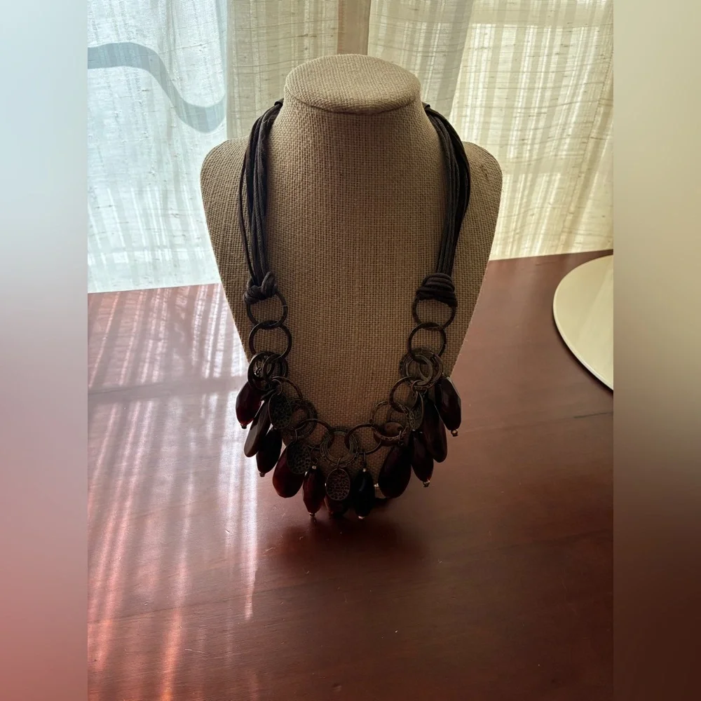 BOGO Brown Beaded Statement Necklace - Picture 3 of 3